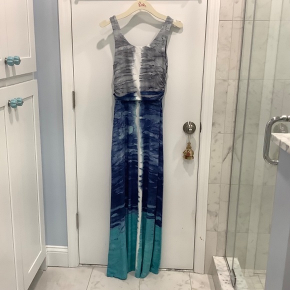 VENUS MAXI DRESS BLUE GREEN GREY tie dye ombre SZ Small - Picture 2 of 8
